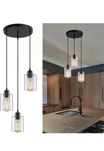 lot 10413 image: ZHU YAN Industrial 3-Light Pendant Lighting,Cluster Pendant Light with Clear Glass Shade Kitchen Island Pendant lights.