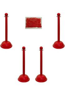 lot 10418 image: Mr. Chain 71305-4 Red Plastic Stanchion Kit with 30 of 2 HD chain and C-Hooks, Pack of 4. Retails $229