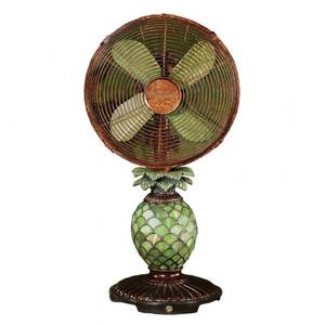 lot 10422 image: DecoBreeze Table Fan with Lamp- Mosaic Glass Pineapple