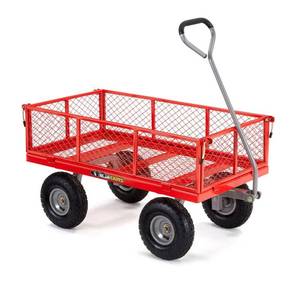 lot 10530 image: Gorilla Carts GOR800-COM Steel Utility Cart with Removable Sides, 800 lb Capacity, Red