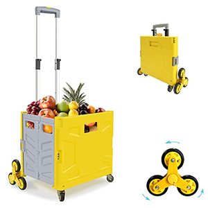 lot 10534 image: DDS-DUDES Folding Shopping Cart on Wheels with Noiseless Stair Climber Wheels and Adjustable Aluminum Alloy Handle Heavy Duty Rolling Cart, 55lbs Load Capacity Foldable Utility Cart