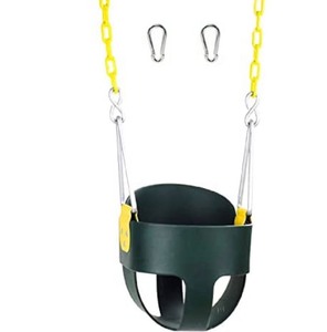 lot 8851 image: Original High Back Full Bucket Toddler Swing Seat with Plastic Coated Chains and Carabiners for Easy Install - Green - Squirrel Products