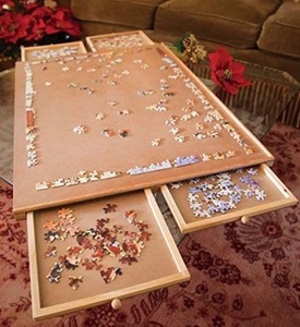 lot 8858 image: Wooden puzzle board with 4 drawers