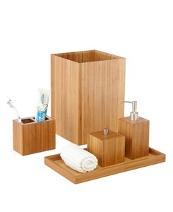 lot 8861 image: Seville Classics 5-Piece Bamboo Bath And Vanity Luxury Bathroom Essentials Accessory Set