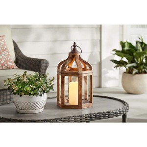 lot 8877 image: Hampton Bay Brown Small Wood Lantern with Metal Top