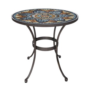 lot 8881 image: StyleWell Mix and Match 28 in. Metal and Glass Mosaic Patio Bistro Table