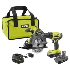 lot 8894 image: Ryobi P1816 18V Drill and Circular Saw Starter Kit with Two 1.5Ah Batteries and Charger