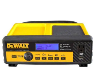 lot 8895 image: DeWalt 30 Amp Automotive Portable Car Battery Charger with 80 Amp Engine Start and Alternator Check