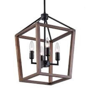 lot 8907 image: 4-Light Black Wood Finish Farmhouse Chandeliers Light Fixture Cage