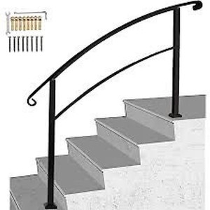 lot 8981 image: Metty Metal Outdoor Stair Railing,Black Handrails for Outdoor Steps 5 Step Handrail Fits 1 to 5 Steps Transitional Handrail with Stair Railing Kit(Black)