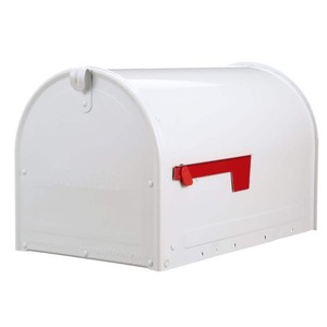 lot 8990 image: Gibraltar Mailboxes Marshall Large, Locking, Steel, Post-Mount Mailbox, White, MLM16KW1 - super small dent