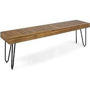 lot 8863 image: Wood Bench with Metal Accents, Teak Finish  Rustic Metal