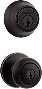 lot 8943 image: Kwikset 690 Cove Keyed Entry Door Knob and Sgl Cyl Deadbolt Combo Pack in Venetian Bronze