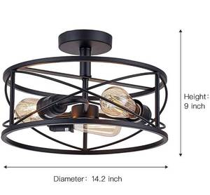 lot 100902 image: PUSU 3-Light Modern Semi Flush Mount Ceiling Light,14.2 inch Black Ceiling Lighting Fixtures,Industrial Farmhouse Metal Cage Ceiling Lamp,for Kitchen Porch Living Room Dining Room Bedroom Office