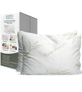lot 100925 image: Sleepsia Bamboo Pillow (2 Pack King) - Shredded Memory Foam Pillow - Premium Pillows for Sleeping with Washable Pillow Case- Adjustable