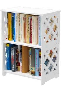 lot 100929 image: Rerii Small Bookshelf, 2 Tier Bookshelf for Small Spaces, 2 Shelf Bookcase Kids, Book Storage Organizer Case Open Shelves for Bedroom Living Room Office, White