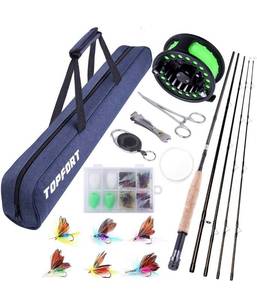 lot 101020 image: TOPFORT Fly Fishing Rod and Reel Combo Starter Kit, 4 Piece Lightweight Ultra-Portable Graphite Fly Rod 56 Complete Starter Package with Carrier Bag