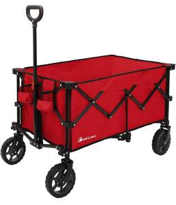 lot 101070 image: Moon Lence Collapsible Wagon Cart Heavy Duty Folding Cart Garden Portable Hand Cart with Universal Wheels, Adjustable Handle & Drink Holders