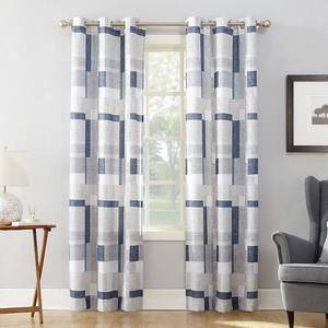 lot 22107 image: 96x40 Takumi Geometric Blocks Light Filtering Grommet Top Curtain Panel Navy - No. 918, One Panel