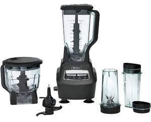 lot 22115 image: Ninja BL770 Mega Kitchen System, 1500W, 4 Functions for Smoothies, Processing, Dough, Drinks & More, with 72-oz. Blender Pitcher, 64-oz. Processor Bowl, (2) 16-oz. To-Go Cups & (2) Lids, Black