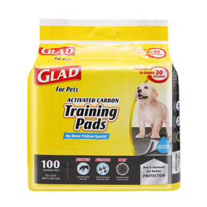 lot 22132 image: Glad for Pets Black Charcoal Puppy Pads Puppy Potty Training Pads That ABSORB & NEUTRALIZE Urine Instantly New & Improved Quality Puppy Pee Pads, 100 count