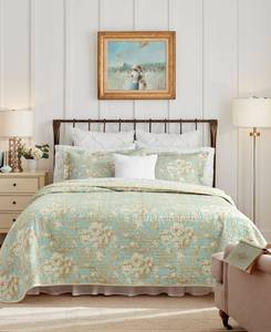 lot 22135 image: Laura Ashley Brompton Serene Reversible Cotton Quilt Set