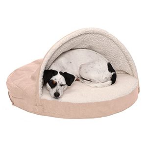 lot 40159 image: Furhaven Pet Bed for Dogs and Cats - Sherpa and Suede Snuggery Blanket Round Egg Crate Orthopedic Dog Bed, Removable Machine Washable Cover - Cream, 26-inch