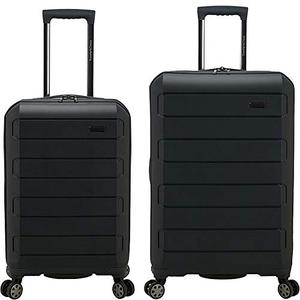 lot 40161 image: Travelers Choice Pagosa Indestructible Hardshell Expandable Spinner Luggage, Black (22 in carry on)