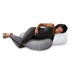 lot 40178 image: Boppy Cuddle Pregnancy Pillow with Removable, Breathable Cover  Gray Basket Weave  Plush Contoured Support  Prenatal and Postnatal Positioning