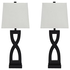lot 40179 image: Signature Design by Ashley Amasai Contemporary 29 Sculptured 3 Way Table Lamp, 2 Count, Black