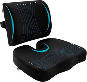 lot 40180 image: AMERIERGO Seat Cushion & Lumbar Support - Memory Foam Ergonomic Lumbar Support Pillow and Seat Pillow with Washable Cover for Office Chair, Car, Wheelchair, Help to Relieve Back, Hip & Sciatica Pain