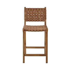 lot 40181 image: Ball & Cast HSA-1110-24B Home Kitchen Faux Leather Woven Counter-Height Barstool Set of 1, 24 inches, Brown