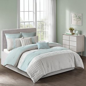 lot 40195 image: 510 DESIGN Tinsley 8 Piece Ultra Soft Quilted Comforter Set Bedding, King Size, SeafoamGrey