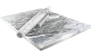 lot 40200 image: Marble Pastry Cutting Board 16� x 12� inches and 16� inch Marble French Rolling Pin with stand Combo - Nonslip Feet for Stability - Essential Kitchen Utensil tools gift ideas for bakers