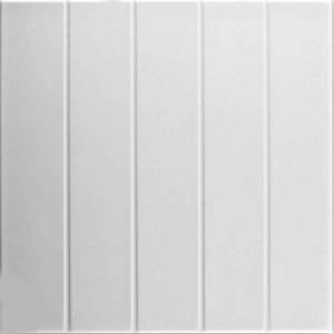 lot 40202 image: A La Maison Ceilings Bead Board Plain White 1.6 ft. x 1.6 ft. Decorative Foam Glue Up Ceiling Tile (259.2 sq. ft.case)