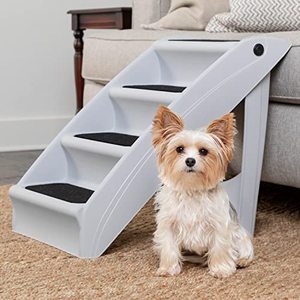 lot 40243 image: PetSafe CozyUp Folding Pet Steps - Pet Stairs for IndoorOutdoor at Home or Travel - Dog Steps for High Beds - Dog Stairs with Siderails, Non-Slip Pads - Durable, Support up to 150 lbs - Large, Gray