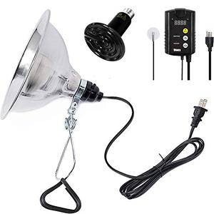 lot 40246 image: Simple Deluxe PTCLAMCR150MCTRL 150W Reptile Heat Bulb & 150W Clamp Light with 8.5 Reflector & Digital Thermostat Controller Combo Set, Black, Heat LampClamp LightThermostat