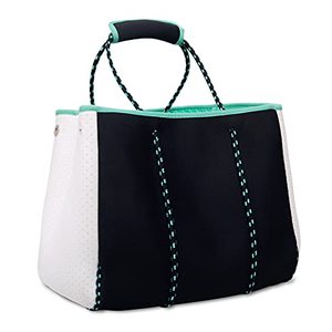 lot 40248 image: Nordic By Nature Large Designer Beach Bag Tote For Women, Men And Kids (Black & WhiteTurquoise)