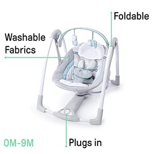 lot 40262 image: Ingenuity Compact Lightweight Portable Baby Swing with Music, Nature Sounds and Battery-Saving Technology - Abernathy, 0-9 Months