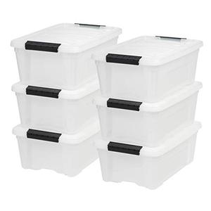 lot 40267 image: IRIS USA 12 Qt. Plastic Storage Bin Tote Organizing Container with Durable Lid and Secure Latching Buckles, Stackable and Nestable, 5 Pack, Pearl with Black Buckle