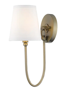 lot 22104 image: Antique Brass Simple 1-light Wall Sconce With White Shade Ul Damp Warm Look
