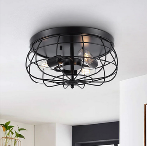 lot 22116 image: GetLedel 11-inch Industrial Farmhouse Cage Flush Mount Ceiling Light