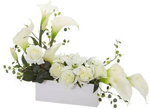 lot 40174 image: Nearly Natural Mixed Lily and Rose Artificial Silk Arrangements, White