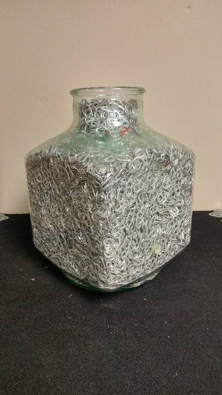lot 107 image: LARGE Glass Jar Full of Pop Tabs Donate to Charity