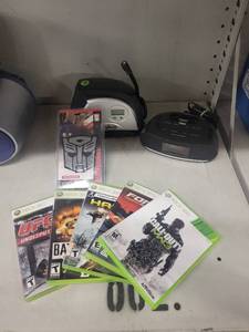lot 38025 image: Lot of ( Slime Light  Nava Speaker  5 XBOX 360 Games  Transformers Imblem)