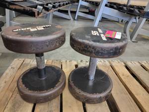 lot 38296 image: Pair Of Iron Grip 55lb Dumbells