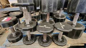 lot 38406 image: (4) Iron Grip Rubber Wrapped 5lb Dumbells