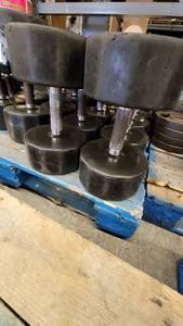 lot 38407 image: (2) Iron Grip Rubber Wrapped 75lb Weights