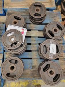 lot 38453 image: (35) 25lb Iron Grip Metal Weight Plates