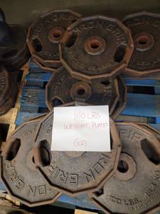 lot 38457 image: (12) 100lb Iron Grip Metal Plate Weights